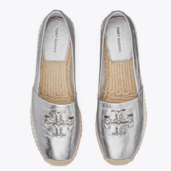 Tory Burch Metallic Silver Espadrilles Flats Women Size 5 1/2 LIKE NEW! - Picture 1 of 10
